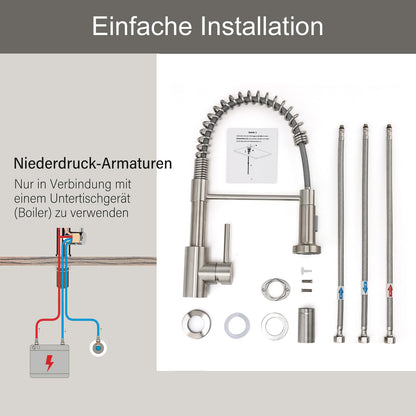 SwissHome Niederdruck Küchenarmatur - 2 Strahlarten, schwenkbar