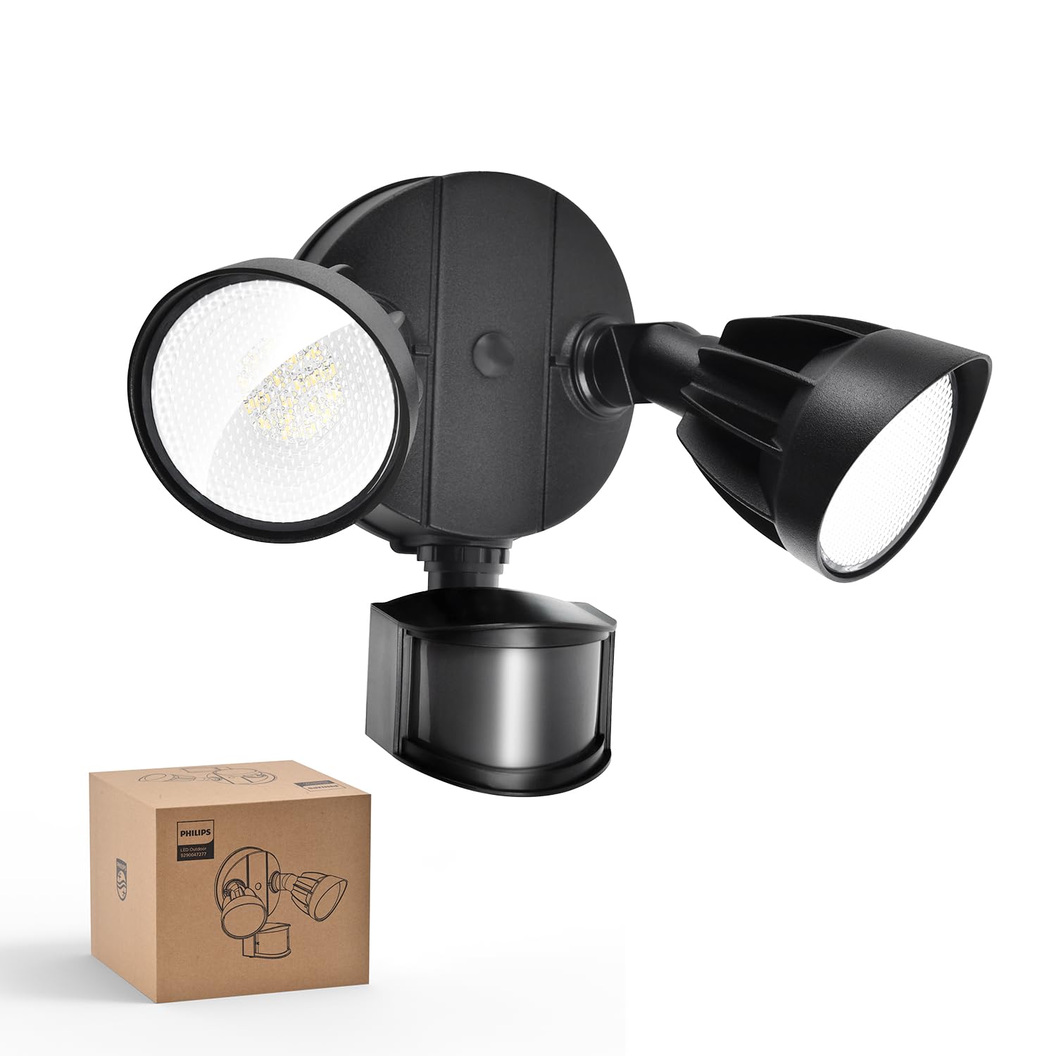 Philips LED Strahler Aussen mit Bewegungssensor, 3000 lm, 2 Köpfe – wetterfestes Aluminiumgehäuse nach IP54