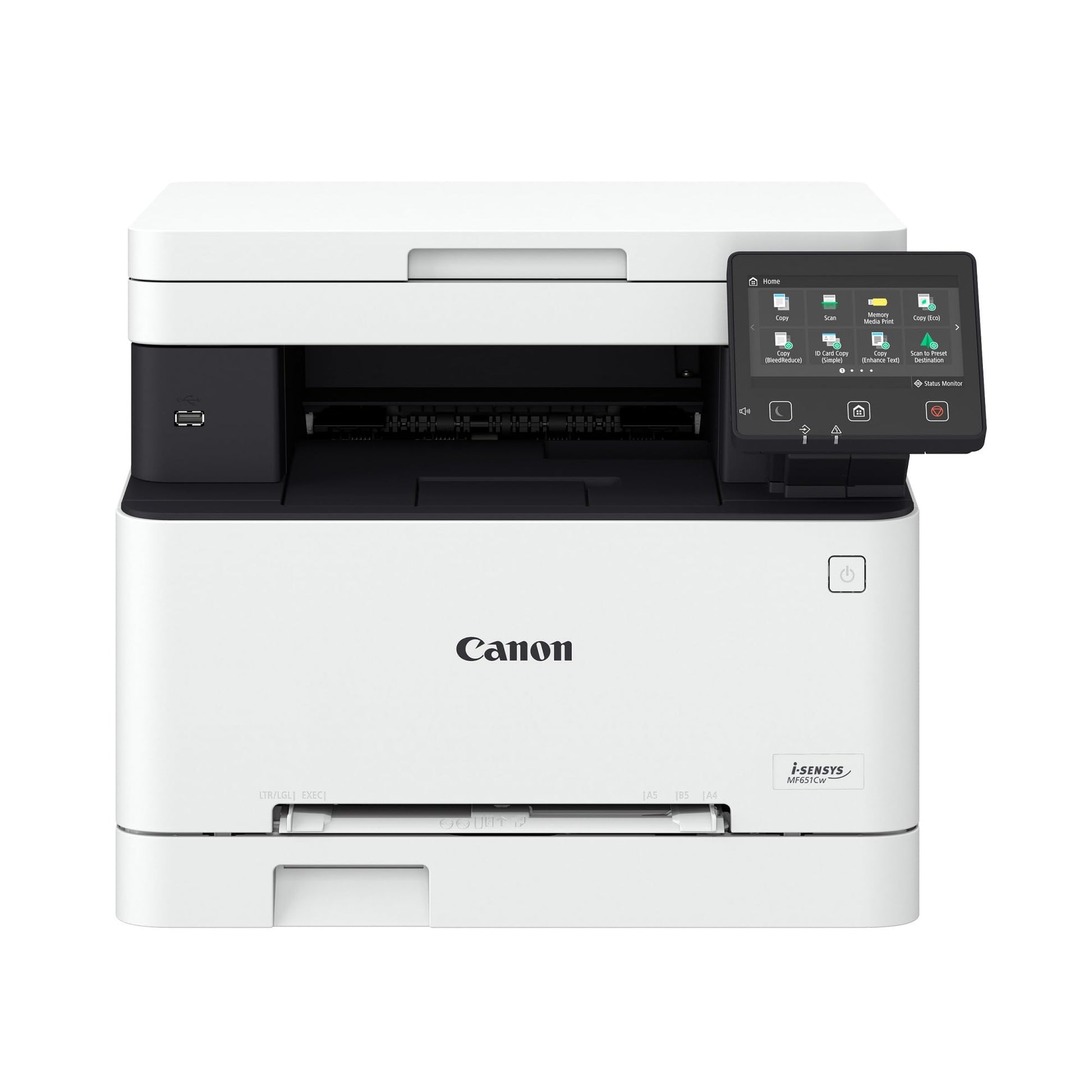 Canon i-SENSYS MF651Cw Farblaser Multifunktionsdrucker WLAN. Kompakter, weiß-schwarzer Kubus. Druckt, kopiert und scannt Farbdokumente im Büro.