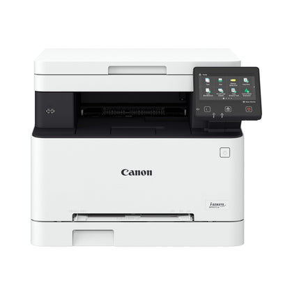 Canon i-SENSYS MF651Cw Farblaser Multifunktionsdrucker WLAN. Kompakter, weiß-schwarzer Kubus. Druckt, kopiert und scannt Farbdokumente im Büro.