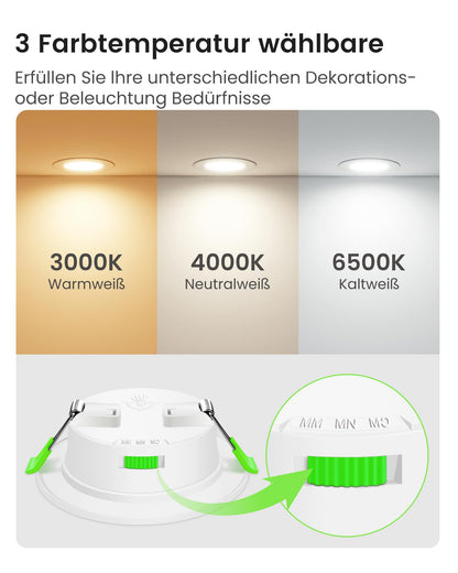 ALUSSO LED Einbaustrahler 4W dimmbar 3 Farbtemperaturen IP44 12er Set