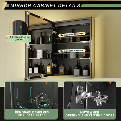 GANPE LED Beleuchteter Badezimmer Spiegelschrank – Links 50x70cm