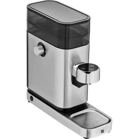 WMF Lumero Espressomühle elektrisch - Cromargan matt. Eine vertikale Mühle aus mattem Cromargan. Mahlt Kaffeebohnen zu Espressopulver.
