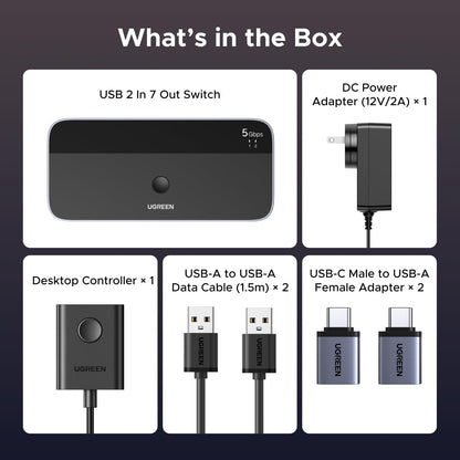 UGREEN USB 3.0 Switch 2 In 7 Out für 2 PCs mit Fernbedienung
