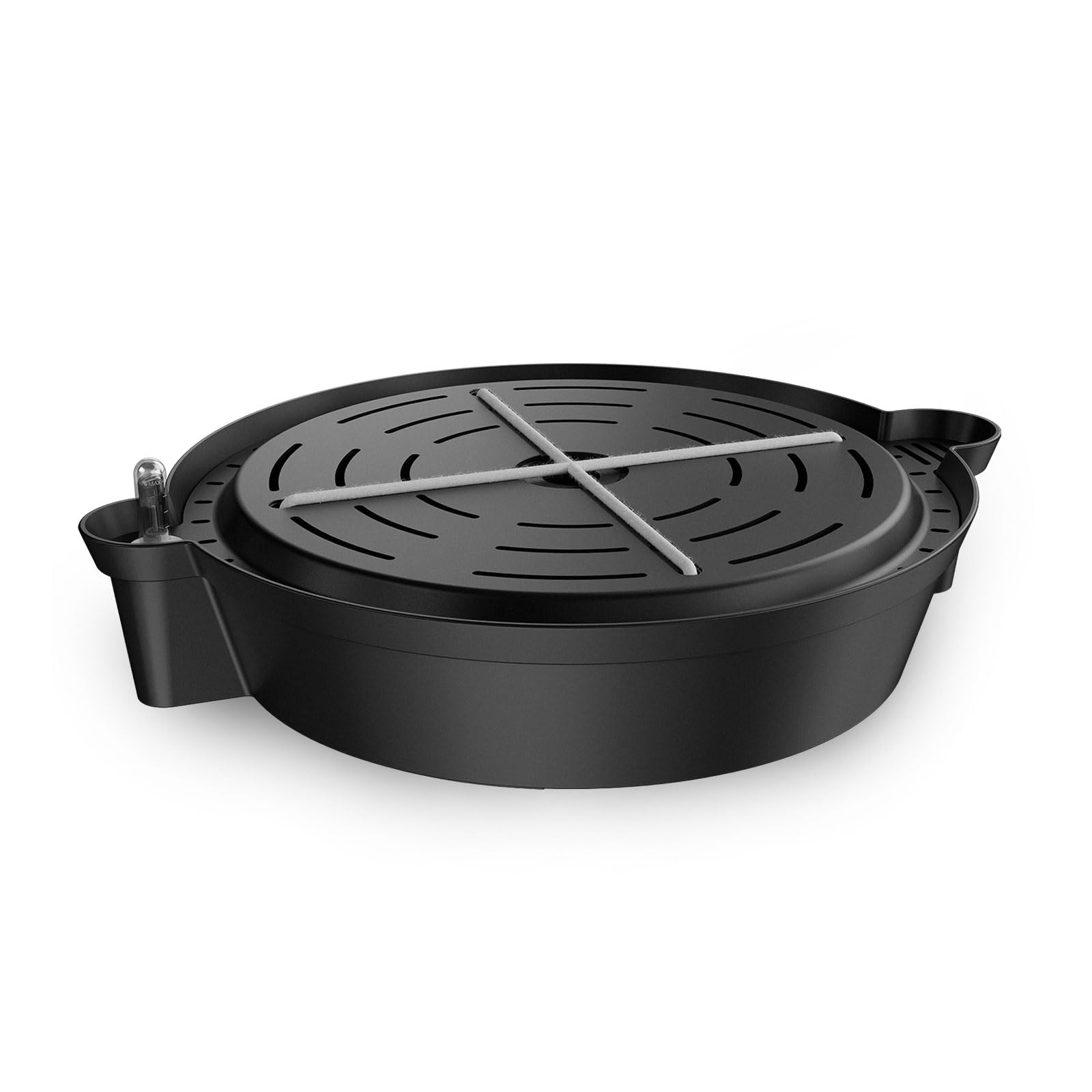 AC Infinity Selbstbewässerungsbasis für Stofftöpfe – 4er-Pack. Schwarze, flache Basis mit Wassertank. Bewässert Stofftöpfe via Kapillarwirkung.