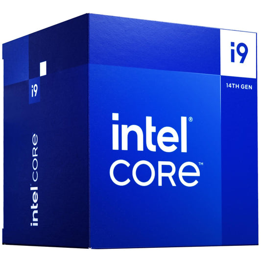Intel Core i9-14900F Desktop-Prozessor - 24 Kerne. Quadratischer, silberner Chip. Führt Berechnungen in Desktop-PCs aus.