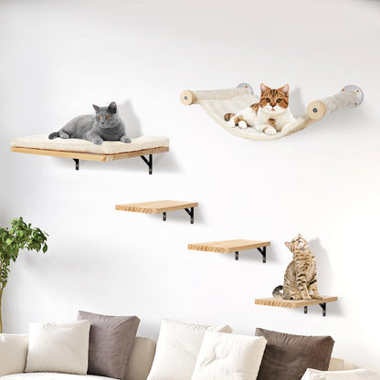 Sofoteaful Katzen-Kletterwand-Set, 5-teilig aus Massivholz, mit Katzentreppe und Hängematte