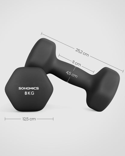 SONGMICS Kurzhanteln 2er Set 2 x 8 kg Neopren Hexagon tintenschwarz