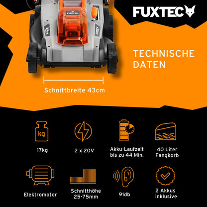 Fuxtec Akku Rasenmäher E2RM43 40V - 43cm Schnittbreite