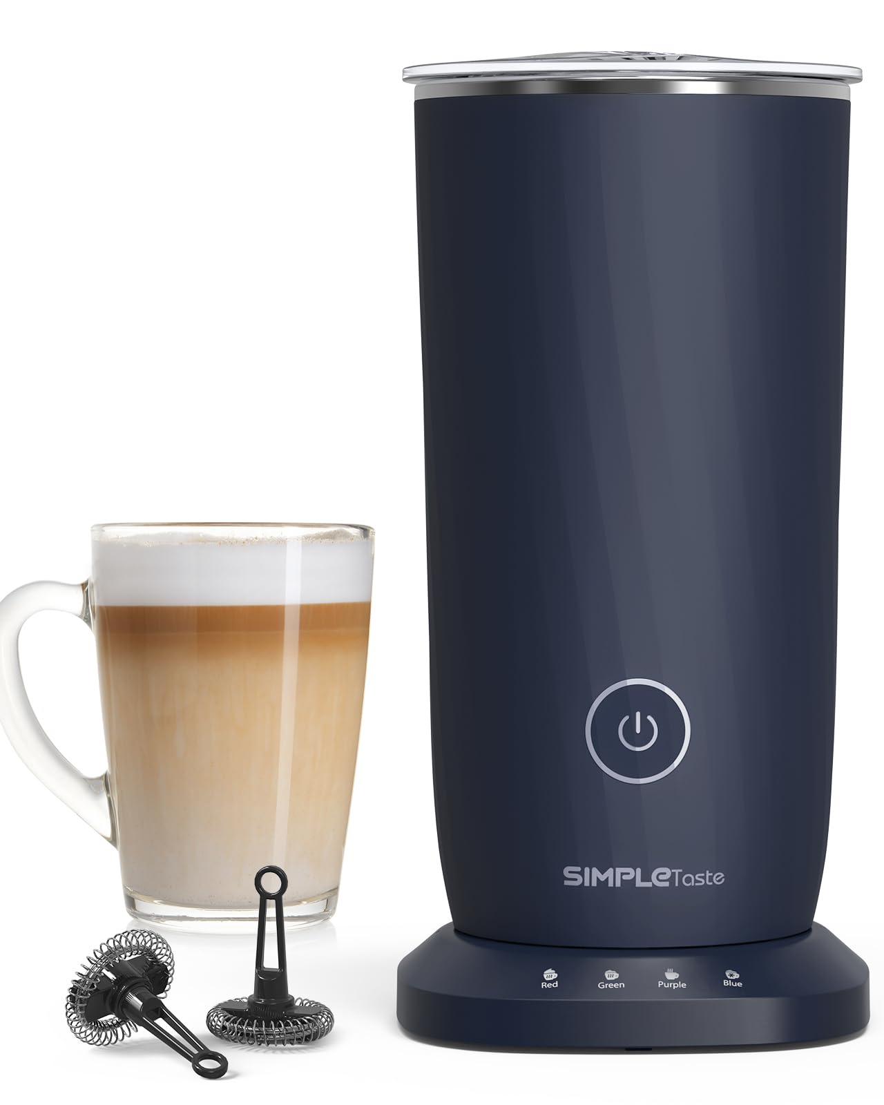 SIMPLETASTE Milchaufschäumer elektrisch 4-in-1, 500 W, Dunkelblau – Antihaftbeschichtung, für Cappuccino und Latte