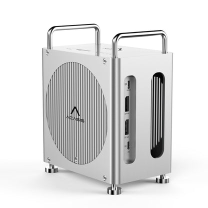 ACASIS Mac mini M4 Docking Station mit Dual NVMe SSD Gehäuse - 40Gbps, rechteckig, dunkelgrau. Erweitert den Mac mini um Ports und schnellen NVMe-Speicher.
