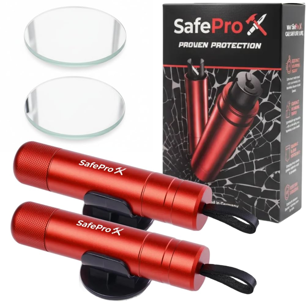 SafePro X Notfallhammer mit Gurtschneider und Glasbrecher, 2er-Pack – kompaktes 2-in-1 Werkzeug