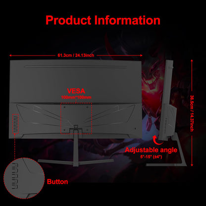 Gawfolk Curved PC Bildschirm – 27 Zoll FHD 100Hz Schwarz