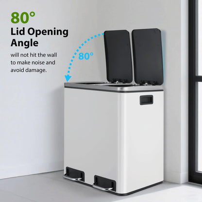 LIFERUN Doppelfach Treteimer 2x15L Metall Softclose Weiss