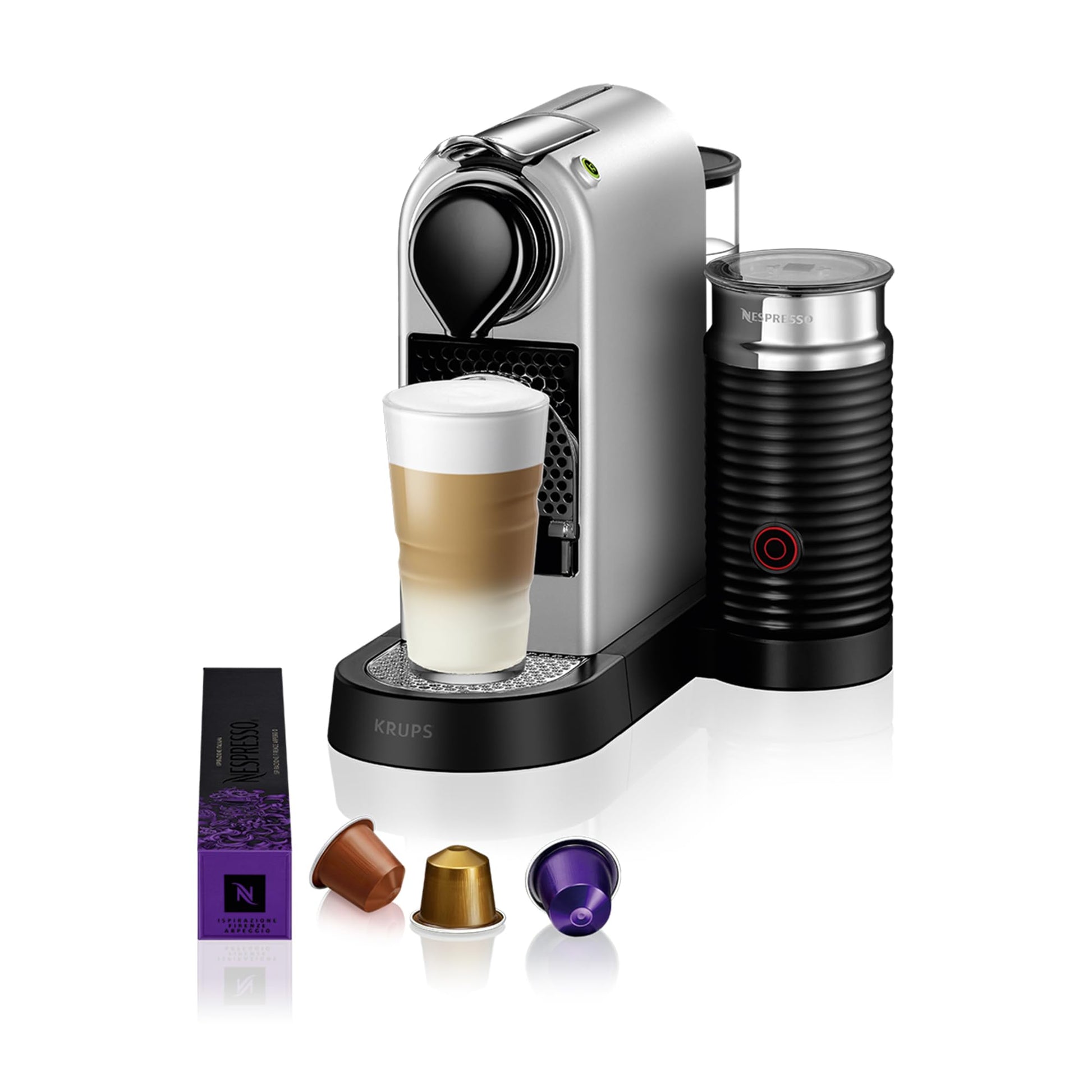 Nespresso Krups XN761B Citiz & Milk Kapselmaschine, silber, mit Aeroccino3 Milchaufschäumer