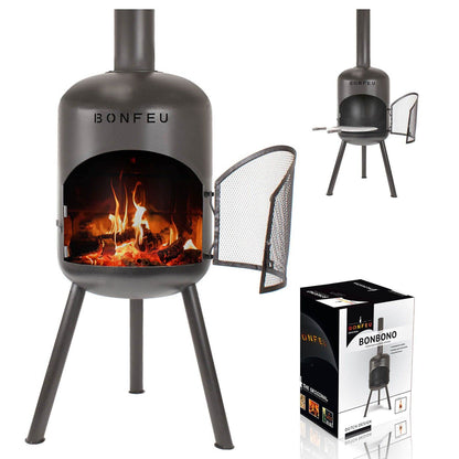 BonFeu BonBono Terrassenofen Gartenofen – Feuersäule Schwarz. Schwarze Feuersäule für Wärme und Licht auf Terrasse und im Garten.