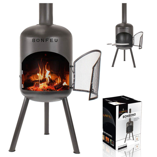 BonFeu BonBono Terrassenofen Gartenofen – Feuersäule Schwarz. Schwarze Feuersäule für Wärme und Licht auf Terrasse und im Garten.