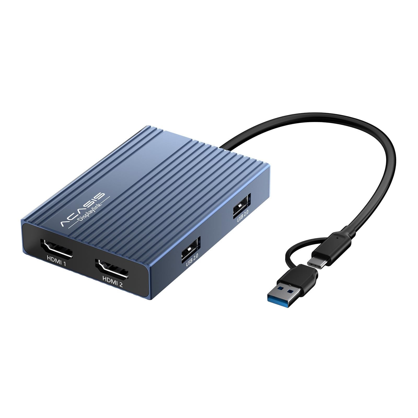 Acasis USB-C auf Dual HDMI DisplayLink Adapter, 4K@60Hz, 100W PD, graues Aluminiumgehäuse