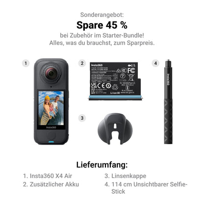 Insta360 X4 Air Starter-Bundle – 8K 360°-Kamera mit Selfie-Stick