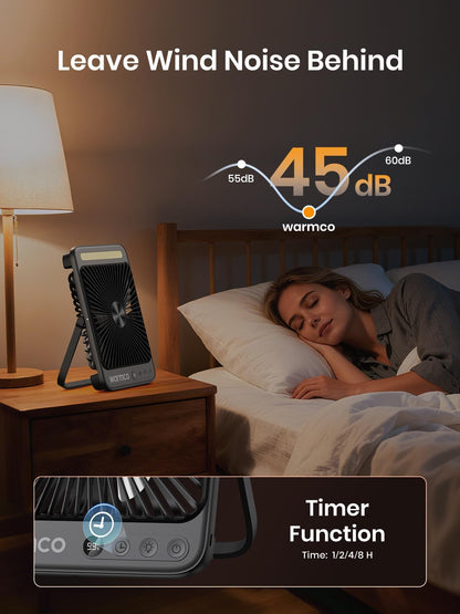 Warmco D4 Pro Campingventilator, Akku-Tischventilator mit Licht