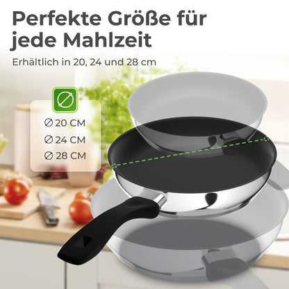KLAMER Bratpfanne 24 cm Edelstahl Induktion mit Antihaftbeschichtung