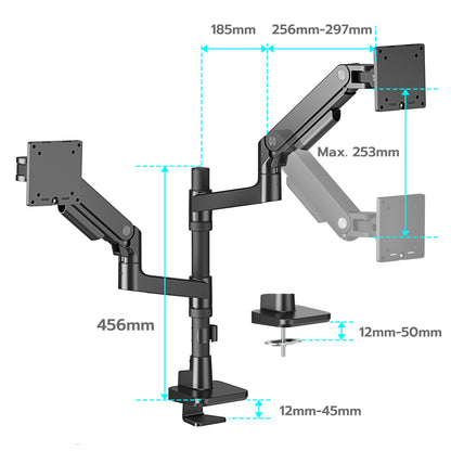 ARES WING Bildschirmhalterung 2 Monitore Gasfeder - 17-49 Zoll