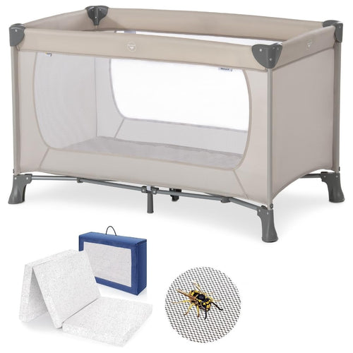 hauck Dream N Play Baby Reisebett – Alvi Komfort Matratze, Moskitonetz, Beige