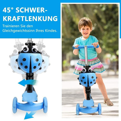 YOLEO 5-in-1 Kinder Scooter mit Sitz, Korb und Schubstange, Blau