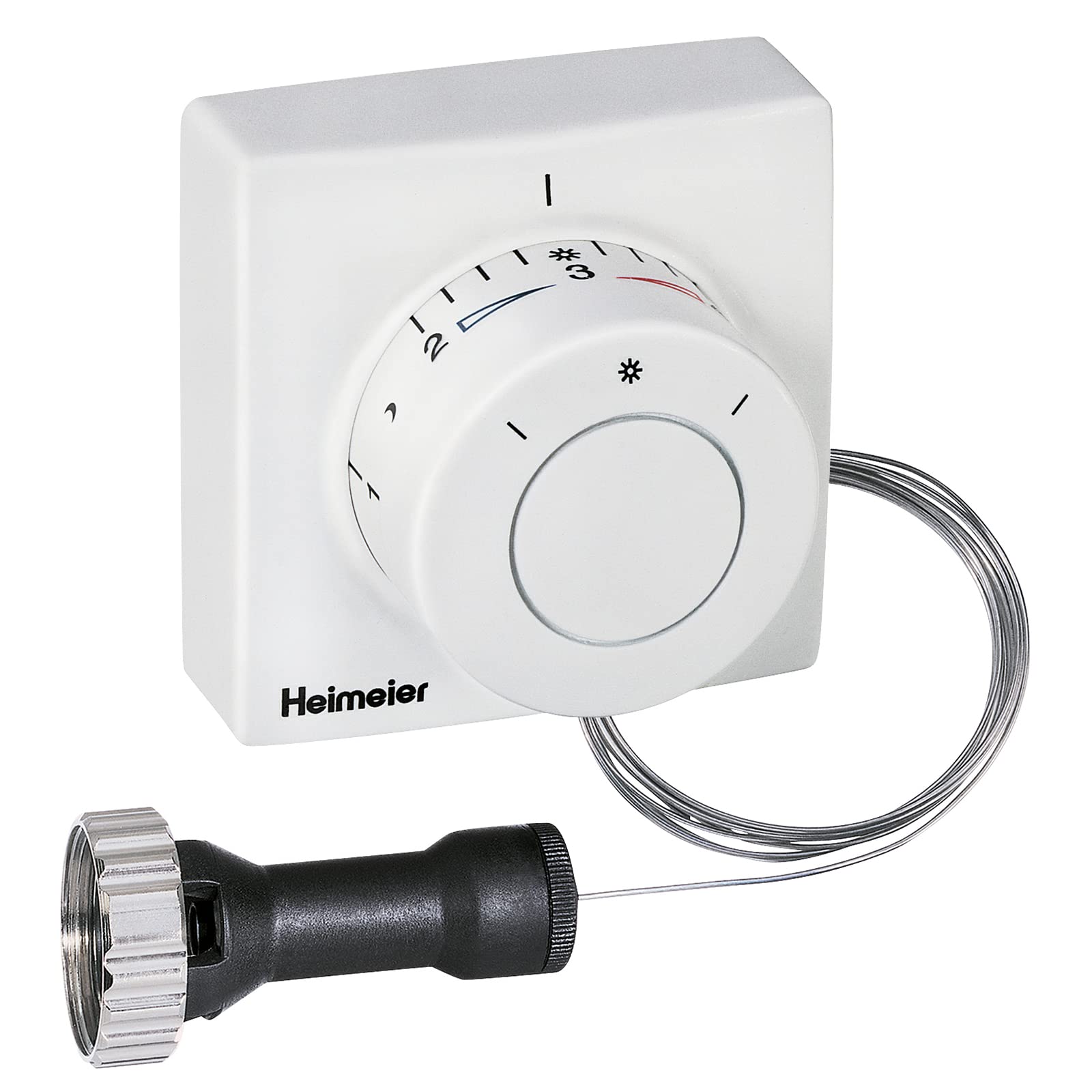 TA Heimeier Thermostat-Kopf Ferneinsteller Kapillarrohr 5m Weiss. Weißer Thermostat-Kopf mit 5m Kapillarrohr reguliert aus der Ferne die Raumtemperatur an Heizkörpern.