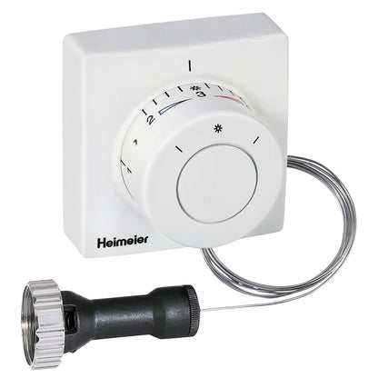 TA Heimeier Thermostat-Kopf Ferneinsteller Kapillarrohr 5m Weiss. Weißer Thermostat-Kopf mit 5m Kapillarrohr reguliert aus der Ferne die Raumtemperatur an Heizkörpern.