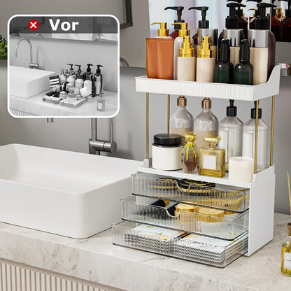OrderlyGo Makeup Organizer Gross - 2 Etagen 3 Schubladen Transparent
