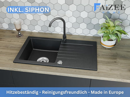 Faizee Möbel Küchenspüle Granit Schwarz 75x44 cm Einbau