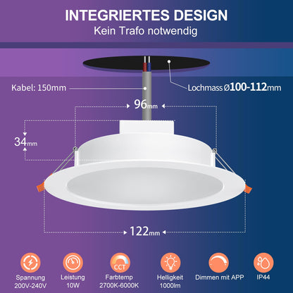 DUSKTEC LED Einbaustrahler RGB CCT Smart Dimmbar 230V 4er Set