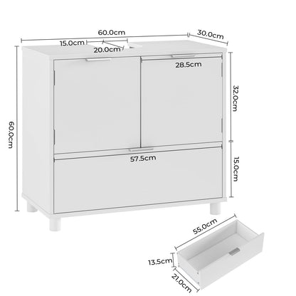 FORABAMB Waschbeckenunterschrank mit 2 Türen, Schublade, weiss, 60 cm