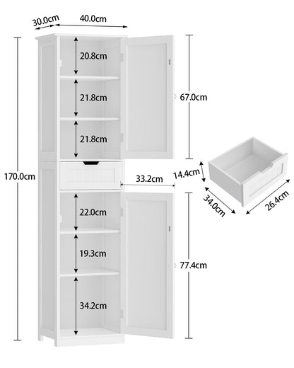 TEENFON Badezimmerschrank schmal mit 2 Türen und Schublade, weiss