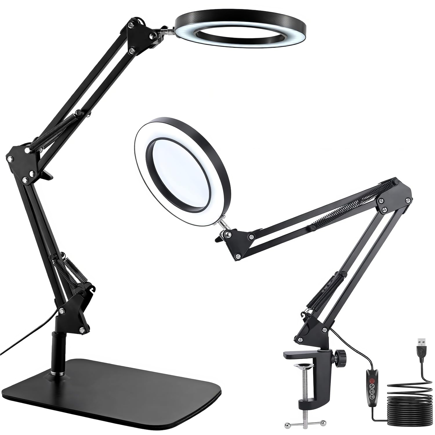 Soobuygoo Lupenlampe 15-fach, 2-in-1 LED-Tischlampe mit Echtglaslinse, Schwenkarm und Tischklemme