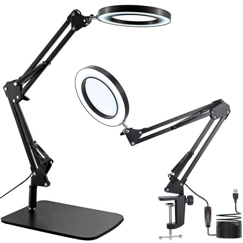 Soobuygoo Lupenlampe 15-fach, 2-in-1 LED-Tischlampe mit Echtglaslinse, Schwenkarm und Tischklemme