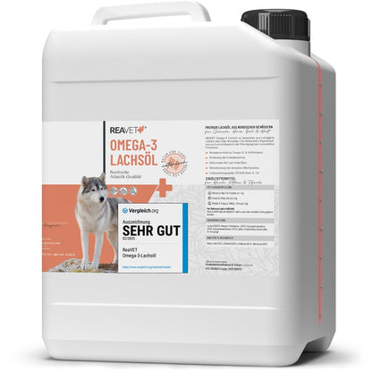 ReaVET Lachsöl für Hunde, Katzen & Pferde 5 Liter – Omega-3 Fischöl im Kanister