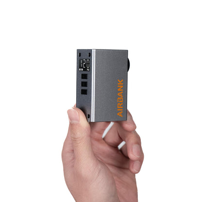 AIRBANK Pocket 2 PRO elektrische Mini-Fahrradpumpe mit Manometer, Aluminiumgehäuse, für Schrader- und Presta-Ventile