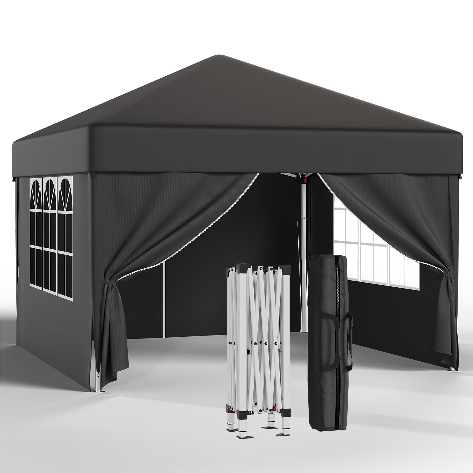 JUMMICO Faltpavillon 3x3m Wasserdicht UV50+ Grau mit 4 Seitenwänden. Mobiler Sonnen- u. Regenschutz für Outdoor-Events.