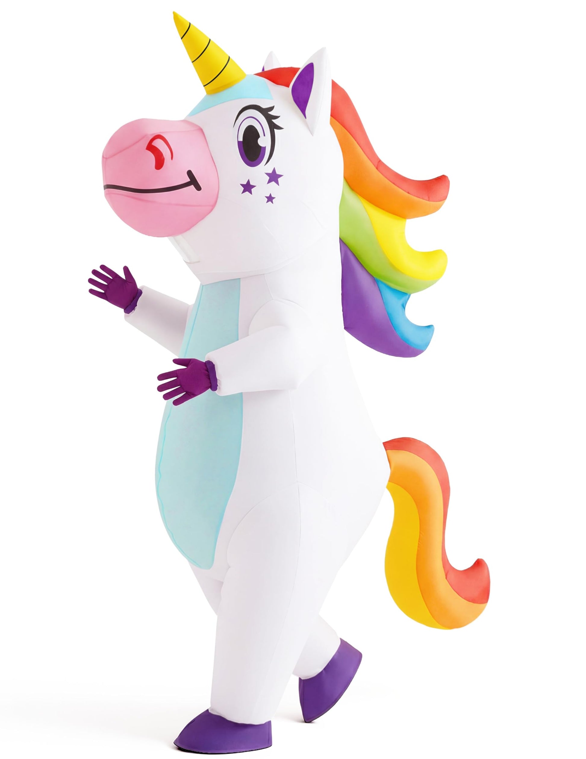 Spooktacular Creations Aufblasbares Einhorn Kostüm, Erwachsene – Ganzkörperanzug aus Polyester in Weiss