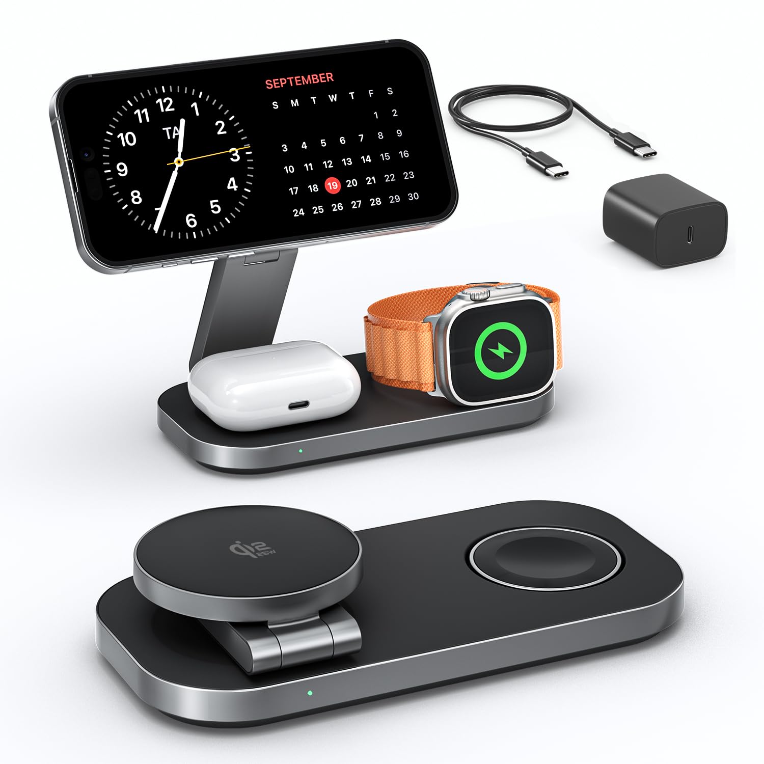 KEEPRO T8Y 3-in-1 kabellose Ladestation MagSafe 25W mit 35W Netzteil, faltbar, lädt iPhone, Apple Watch und AirPods