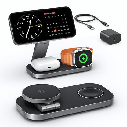 KEEPRO T8Y 3-in-1 kabellose Ladestation MagSafe 25W mit 35W Netzteil, faltbar, lädt iPhone, Apple Watch und AirPods