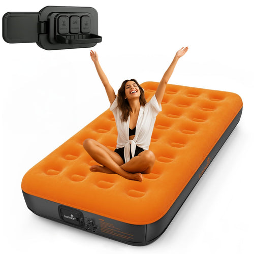 Luxchoice Luftmatratze selbstaufblasend mit Pumpe, 190 x 99 cm, orange beflockte Liegefläche