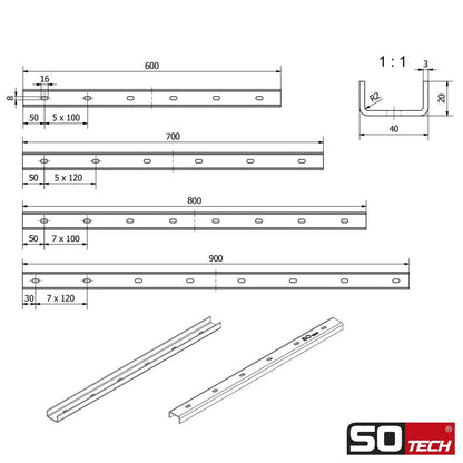 SOTECH Gratleisten U-Profil Stahl schwarz 80 cm, 3 Stück