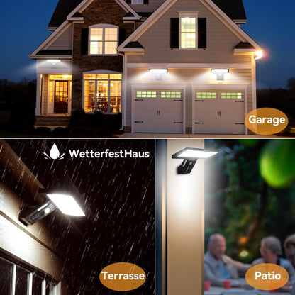 JESLED Solar-Aussenleuchte, 90 LEDs, Bewegungsmelder, IP65, 4er-Set