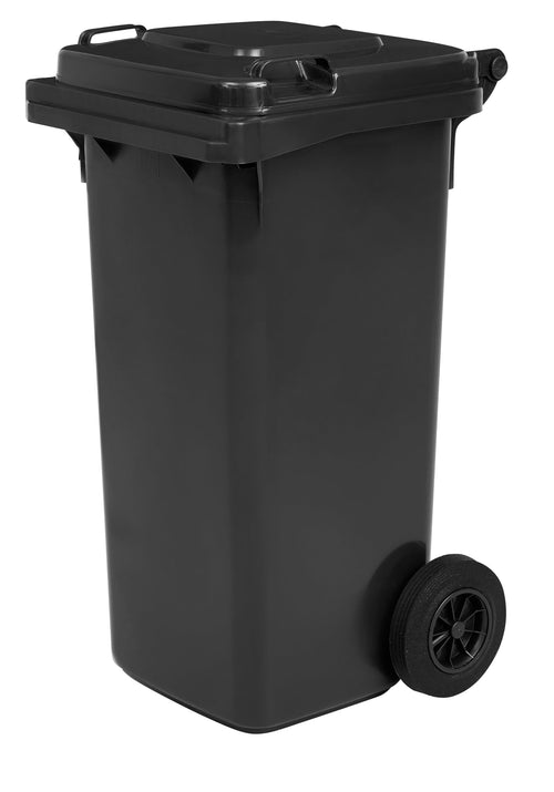 gardivo Mülltonne 120 Liter mit Klappdeckel und Rollen, Anthrazit, aus HDPE-Kunststoff
