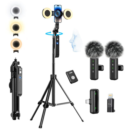 yAyusi Vlogging-Kit C19, Handy-Stativ mit Licht und Mikrofon, Starter-Set für Videoaufnahmen am Smartphone