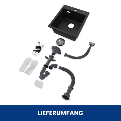 CECIPA Granit Küchenspüle Schwarz 40x45cm - 1 Becken