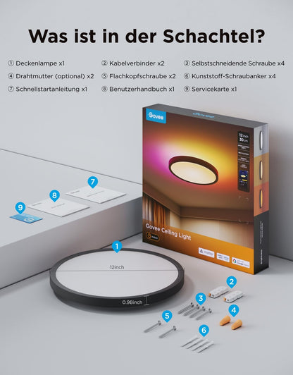 Govee RGBIC LED Deckenleuchte 24W dimmbar Ø30cm Matter schwarz